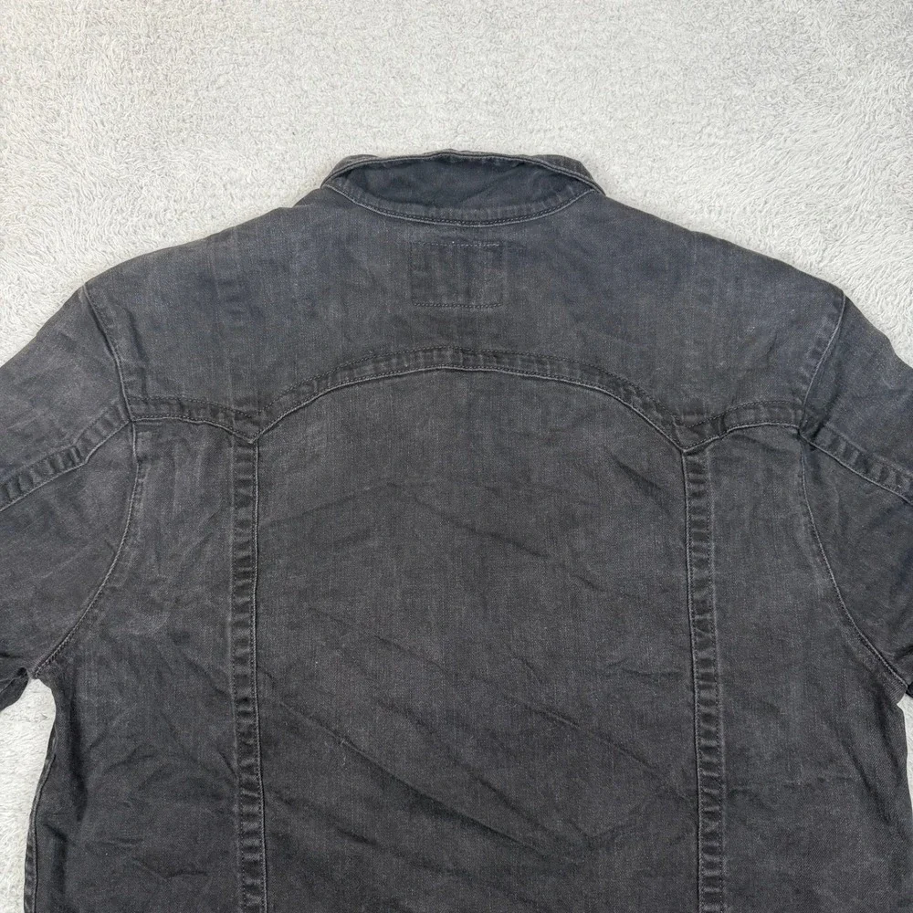 True Religion‎ Mens Black Denim Trucker Jacket XXL Horseshoe Stitching Y2K Moto